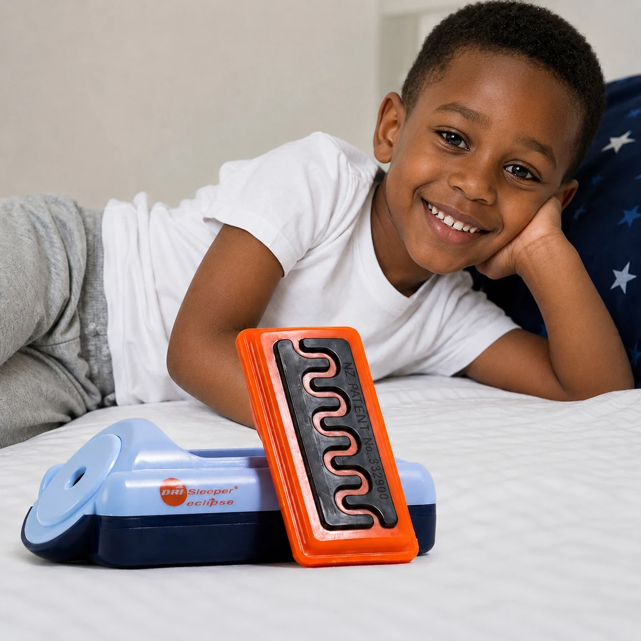 Child with DRI Sleeper Eclipse bedwetting alarm